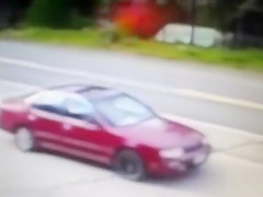 Pink haired girl pisses on the side of the highway