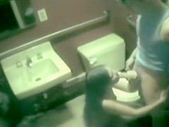 Security cam captures couple fucking in restroom